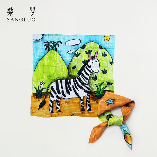 桑罗联合特殊儿童画作童趣丝巾桑蚕丝方巾盲盒颜色随机 商品图1
