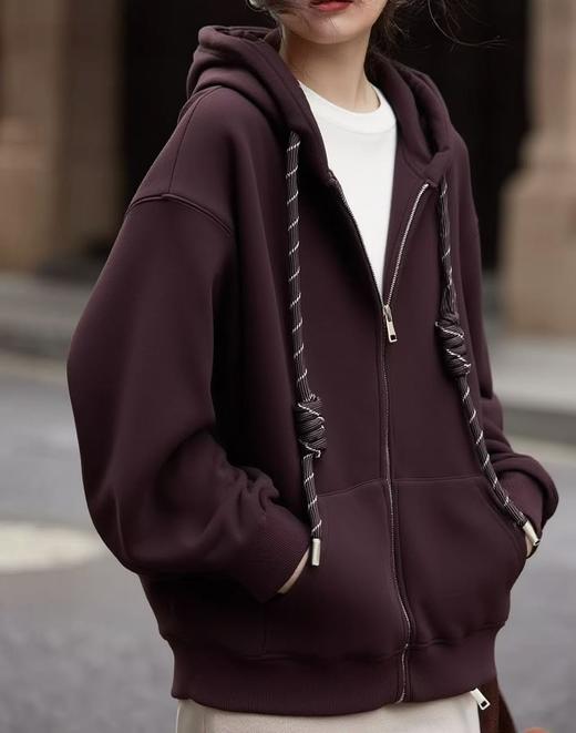 🔥🔥加绒厚款【内里颗粒绒】宽松大版（彩绳）连帽休闲卫衣拉链外套-喜出 商品图3