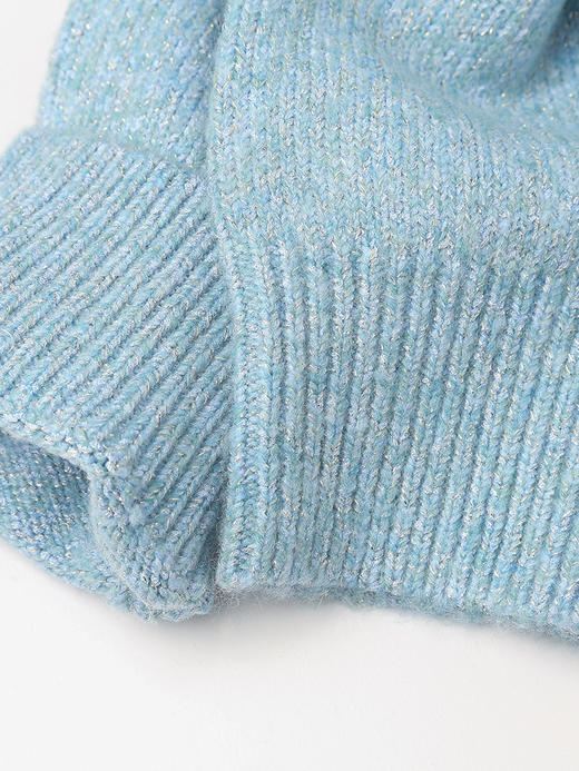 2025 秋冬浅蓝细闪圆领短款毛衣女 宽松落肩针织衫 温柔氛围感通勤百搭显瘦软糯亲肤上衣 商品图4