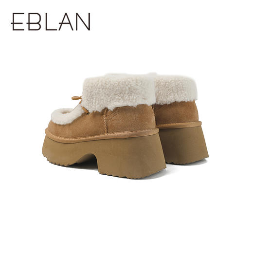 伊伴冬季时尚毛毛短靴雪地靴系带靴粗跟高跟B25726010 商品图3