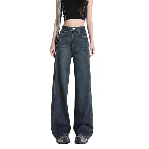 【加绒加厚】罗蒙阔腿牛仔裤女士秋冬款加绒保暖舒适直筒百搭长裤子 商品图7