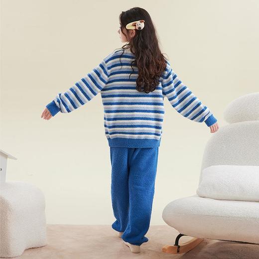 A类条纹半边绒亲子女童套头ins小红书同款冬季不起球大童女家居服 商品图2