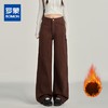 【加绒加厚】罗蒙秋冬款咖色加绒女士阔腿牛仔裤美拉德风百搭长裤 商品缩略图0