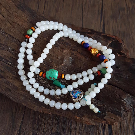 【天然正品】足金单珠配天然新疆籽料细腻一级白约8.2MM和田玉珠串项链8.2MM（皆取最大值）链长：55CM女士281025AH39 商品图3