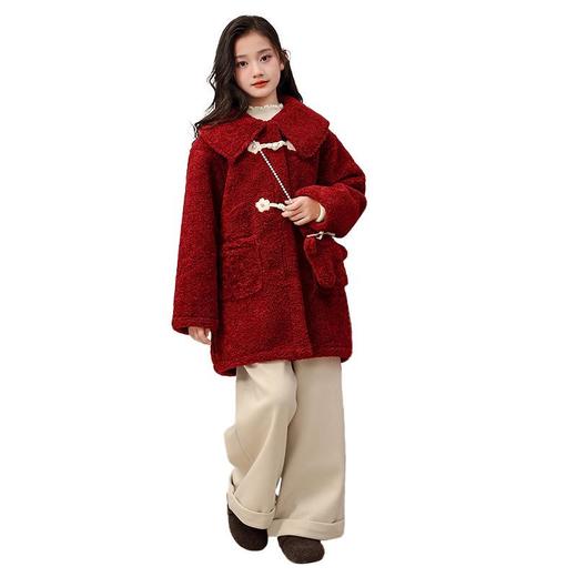 2025加厚中长款呢子羊羔绒冬款冬季大衣女童外套冬装童装大童新款 商品图4