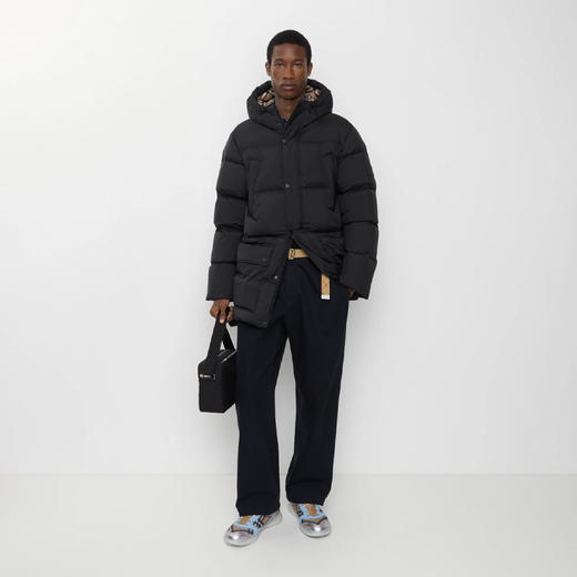 BURBERRY 巴宝莉 男士马术骑士徽标绗缝带帽羽绒服 黑色 8110360 A1189 商品图4