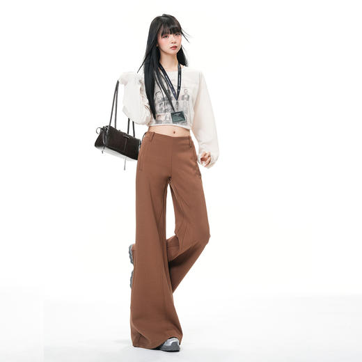 罗蒙秋冬款女士休闲裤卫裤运动高腰阔腿微喇卫裤通勤百搭弹力长裤 商品图3