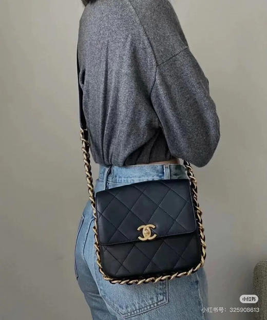 Chanel 21k 秋冬新款 黑金 粗链条 牛皮 方胖子 商品图1