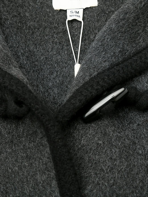 2025 秋冬深灰色连帽牛角扣毛呢大衣女 撞色包边宽松中长款休闲学院风保暖呢子外套 商品图2