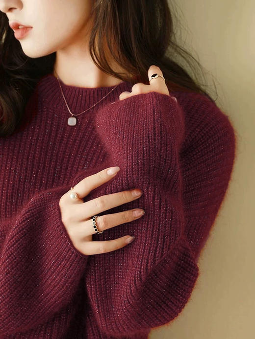 银河细闪发财红羊毛针织混纺毛衣 商品图2