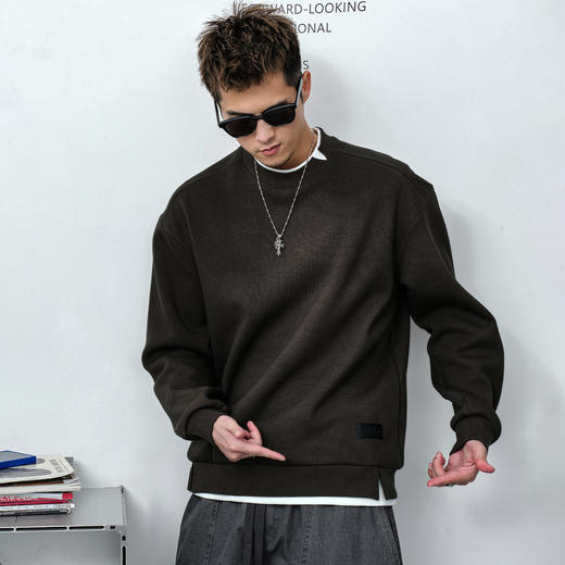 徐太浪【cleanfit 简约百搭】假两件圆领卫衣男秋冬内搭打底上衣 商品图0