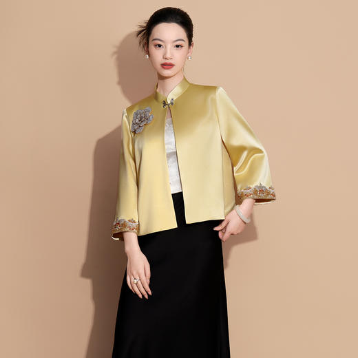 A 60736新中式国风醋酸外套女秋冬新款高级感短款上衣 商品图0