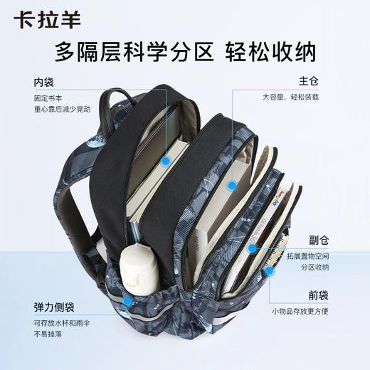 卡拉羊 初高中学生轻便大容量风琴减负书包超轻减压护脊双肩包 商品图5