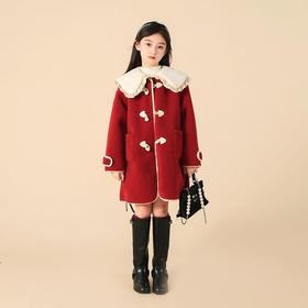 加绒外套女孩新款女童冬季秋冬韩版2025中大童童装呢大衣毛毛红色
