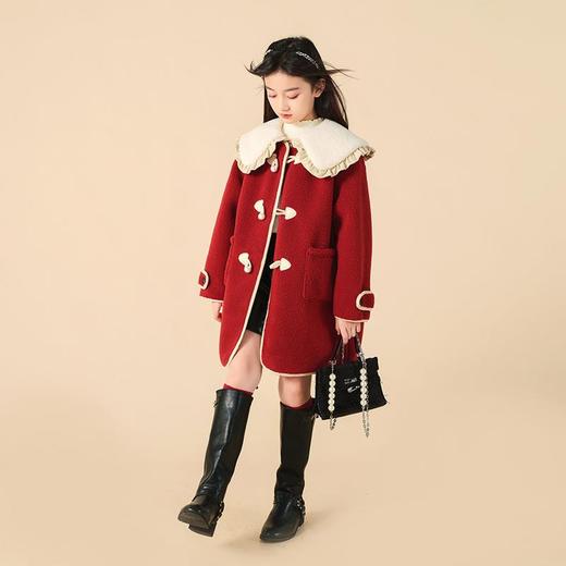 加绒外套女孩新款女童冬季秋冬韩版2025中大童童装呢大衣毛毛红色 商品图1