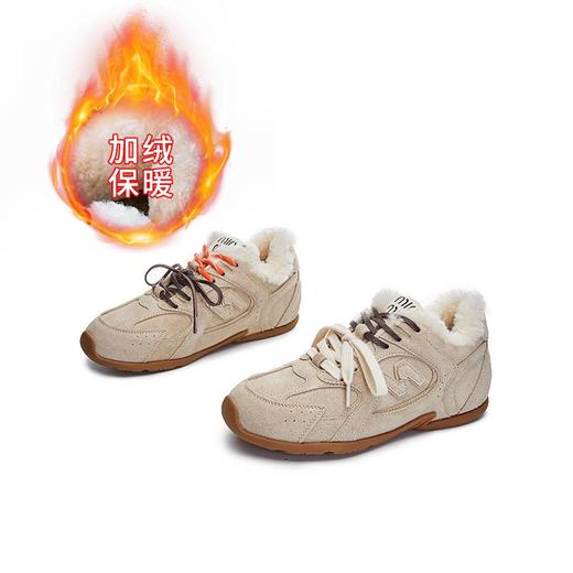 新款羊毛阿甘鞋女2025秋冬平底运动德训鞋休闲加绒女鞋百搭鞋子女 商品图3