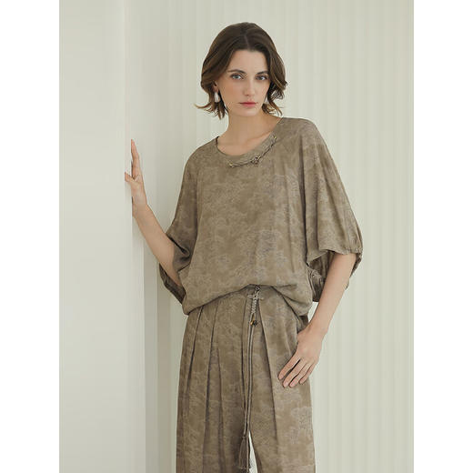 COCOBELLA[100%人丝]提花炒色国风上衣新中式小衫盘扣衬衫TS7015 商品图1