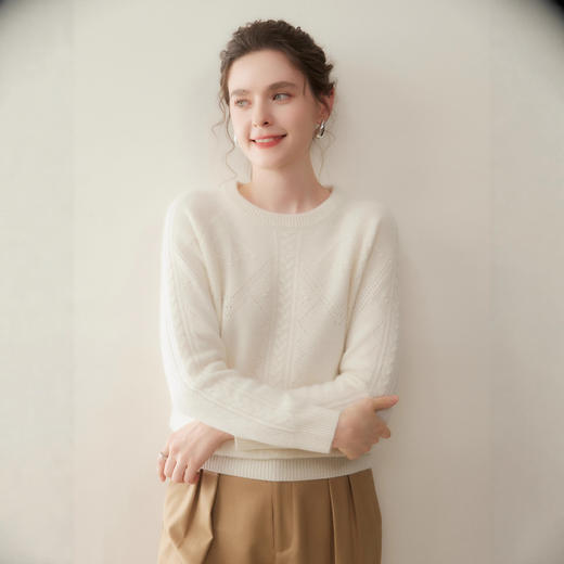 「高货rig」全新升级【铂金会员413/天猫559/差价146】(04659)洛诗琳气质圆领加厚羊绒衫2025秋冬宽松显瘦加厚麻花毛衣04659 商品图3