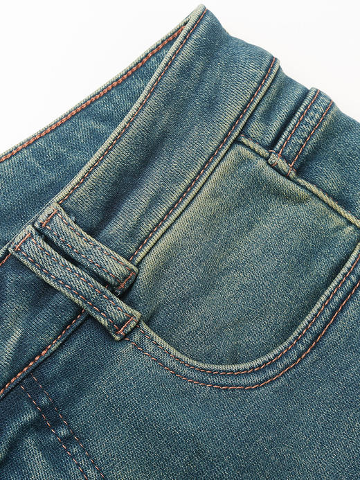 2025 秋冬复古青绿色微喇叭牛仔裤女 高腰显瘦做旧水洗修身显腿长通勤休闲牛仔长裤 商品图2