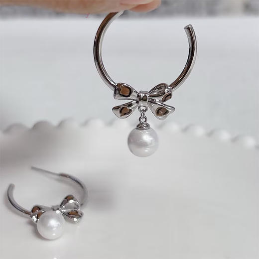 韩版甜美风蝴蝶结珍珠银针耳环-纪念日百货门店同款168046723 商品图0