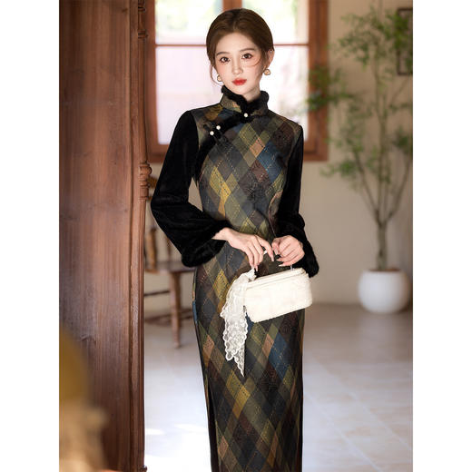 旗袍冬装2025新款长袖民国风复古新中式年轻款冬季加绒厚款秋冬裙 商品图1