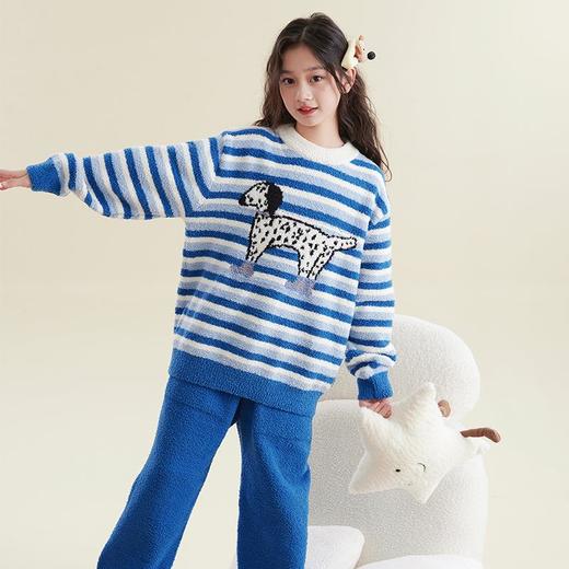 A类条纹半边绒亲子女童套头ins小红书同款冬季不起球大童女家居服 商品图3
