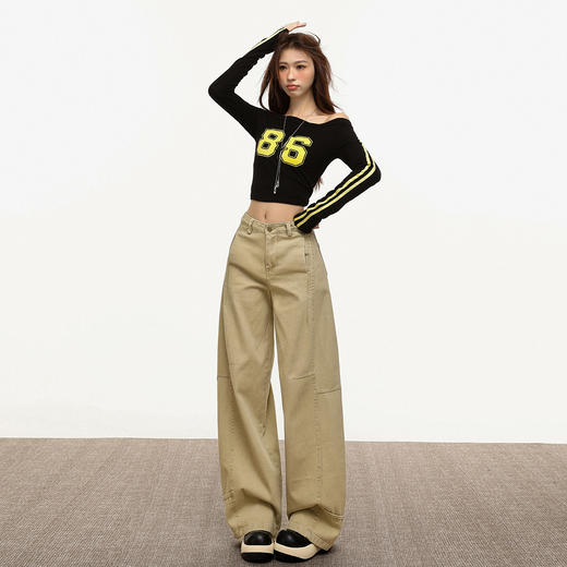 【加绒加厚】罗蒙秋冬款女士弯刀裤卡其色阔腿百搭潮高街显瘦长裤 商品图4