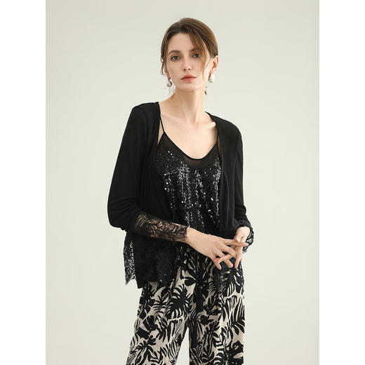 COCOBELLA重工水溶蕾丝定位拼接针织衫女夏通勤开衫MZ3196-2 商品图2