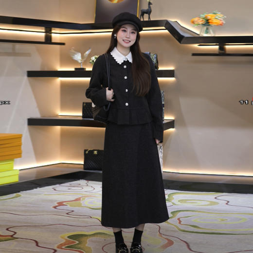 奢姿大码女装2025冬季时尚撞色娃娃领套装胖妹妹气质小香风穿搭9954970595 商品图0