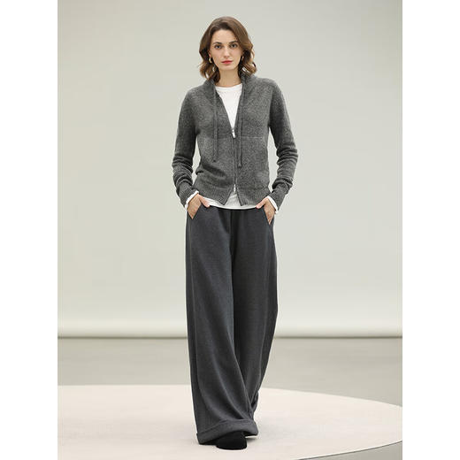 COCOBELLA时尚双拉链灰色针织衫秋冬保暖连帽外套毛衣MZ3266 商品图3