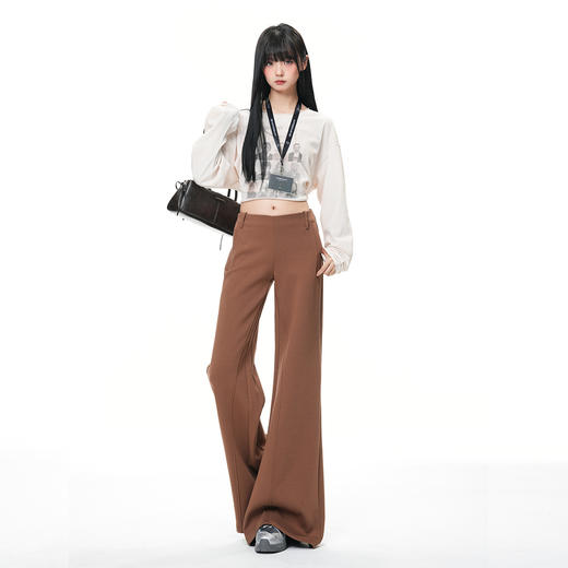 罗蒙秋冬款女士休闲裤卫裤运动高腰阔腿微喇卫裤通勤百搭弹力长裤 商品图2