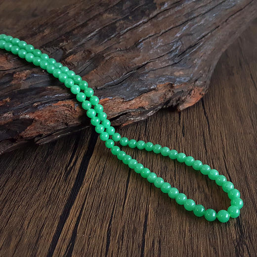 【天然正品】A货翡翠天然收藏级细腻糯冰种满绿约6.6MM翡翠珠串项链6.6MM（皆取最大值）链长：56CM女士300925NJS25 商品图5