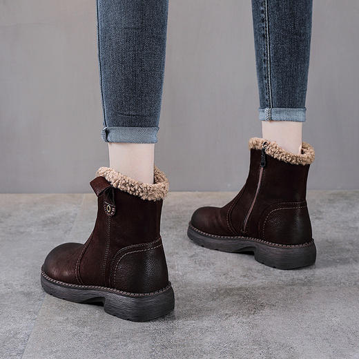 YR 2955厚底短靴雪地靴真皮复古马丁靴加绒保暖棉靴 商品图3