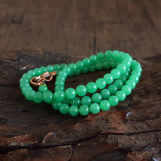 【天然正品】A货翡翠天然收藏级细腻糯冰种满绿约6.6MM翡翠珠串项链6.6MM（皆取最大值）链长：56CM女士300925NJS25 商品图3