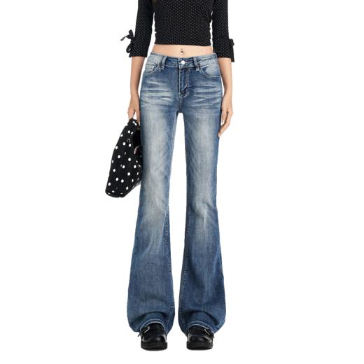 【加绒加厚】罗蒙秋冬款加绒微喇牛仔裤女士高街美式风潮搭休闲百搭长裤子 商品图6