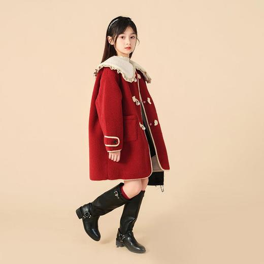 加绒外套女孩新款女童冬季秋冬韩版2025中大童童装呢大衣毛毛红色 商品图3