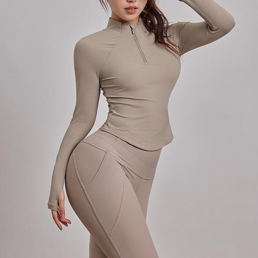 【限时秒】YOGACODE【火树银花系列】秋冬长袖瑜伽服女立领半拉链紧身显瘦运动长袖DSL639 商品图3