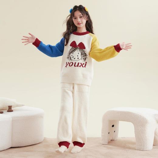 女童半边绒睡衣儿童法兰绒秋冬款加厚冬季女孩珊瑚绒家居服套装 商品图3