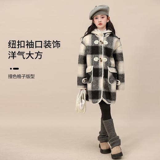 中大童黑色加厚2025新款冬季外套格子女童冬装中长款毛毛衣大衣 商品图2