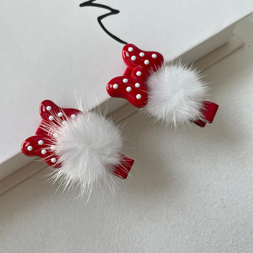 蝴蝶结毛球对夹对装发夹-纪念日百货门店同款167797091 商品图0