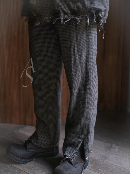 John Alexander Skelton 25AW 棕褐细格纹羊毛单褶直筒裤 商品图4