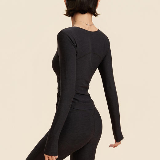 跃牌【禅语梵心】雪花纱假两件运动T恤女长袖带胸垫瑜珈服网纱上衣CX5737 商品图4