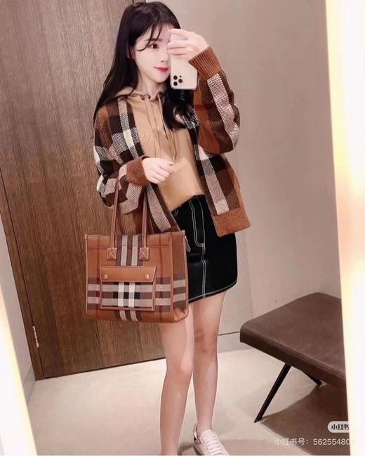 巴宝莉  Freya芙蕾雅 小号 桦木棕 针织格纹 托特包🔆 商品图3