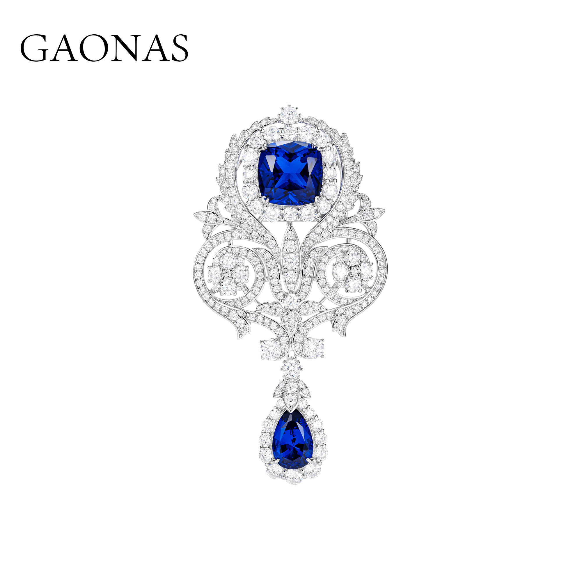 GAONAS  中古枭鹰 古典臻丽优雅蓝色胸针11074ZB