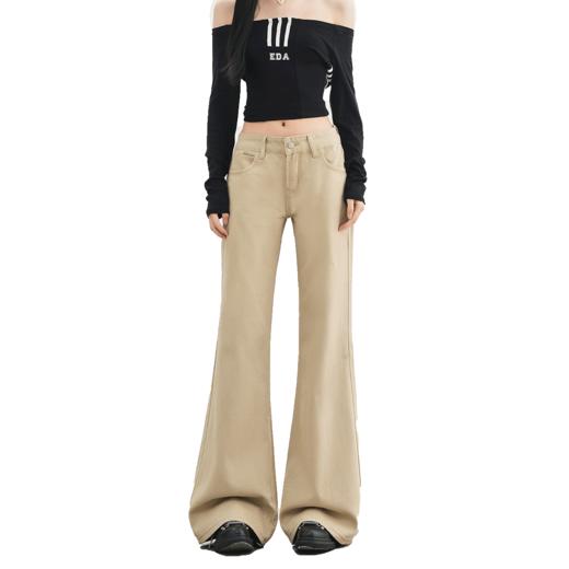 【加绒加厚】罗蒙秋冬款女士微喇牛仔裤加绒卡其色美式风高街百搭长裤子 商品图6