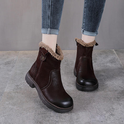 YR 2955厚底短靴雪地靴真皮复古马丁靴加绒保暖棉靴 商品图1