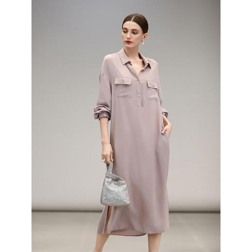 COCOBELLA迷雾粉人丝连衣裙女早秋宽松休闲衬衫裙FR3046-2 商品图0