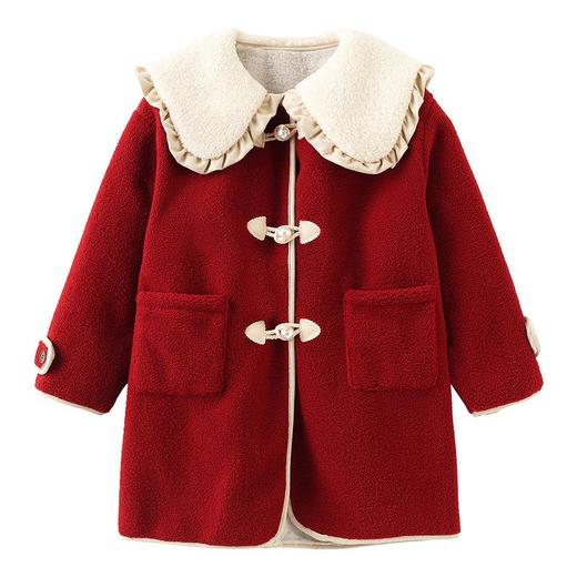 加绒外套女孩新款女童冬季秋冬韩版2025中大童童装呢大衣毛毛红色 商品图4