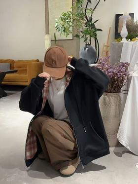 🔥🔥加绒厚款【内里颗粒绒】宽松大版（内里拼格子）连帽休闲卫衣拉链外套-喜出