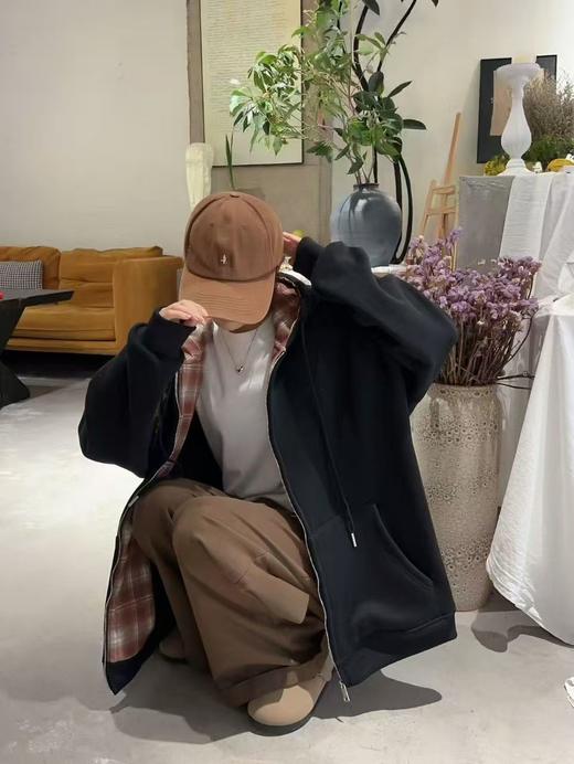 🔥🔥加绒厚款【内里颗粒绒】宽松大版（内里拼格子）连帽休闲卫衣拉链外套-喜出 商品图0